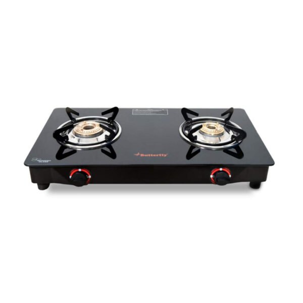 Butterfly Duo 2 Burner Glasstop Gas Stove, Black